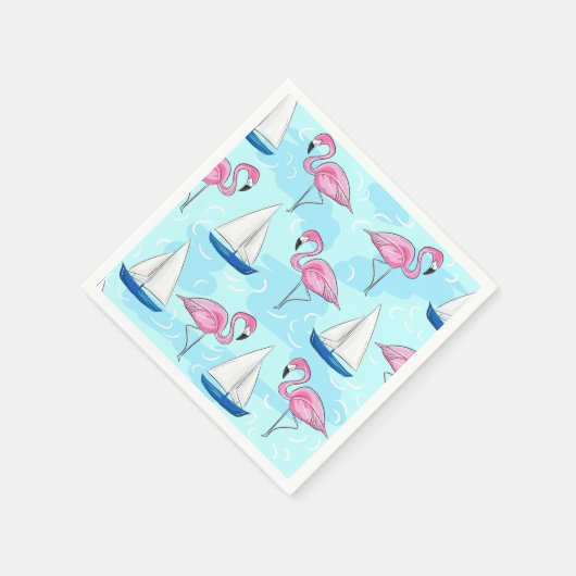 Serviette En Papier Flamant rose rose Blue Voilier Preppy (Coin)
