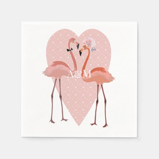 Serviette En Papier Flamant rose rose chic amour coeur (Devant)