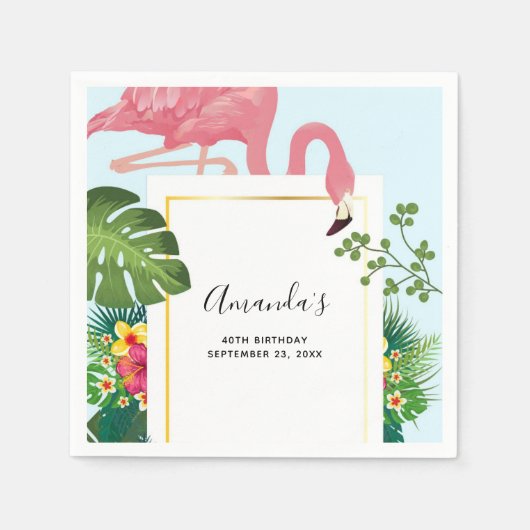 Serviette En Papier Flamant rose rose élégant et Feuilles tropicaux (Devant)