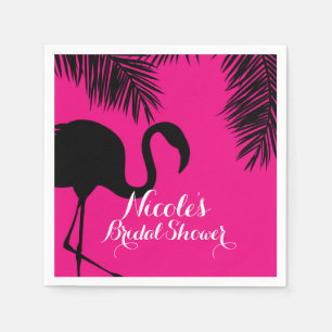 Serviette En Papier Flamant rose rose et noir & Palm fête d'anniversai