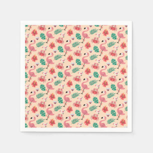 Serviette En Papier Flamant Rose Rose Été Motif Tropical-23123