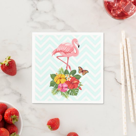 Serviette En Papier Flamant rose rose & Hibiscus Tropical Fancy (En situation)