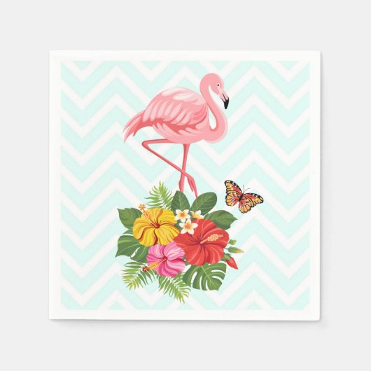 Serviette En Papier Flamant rose rose & Hibiscus Tropical Fancy (Devant)