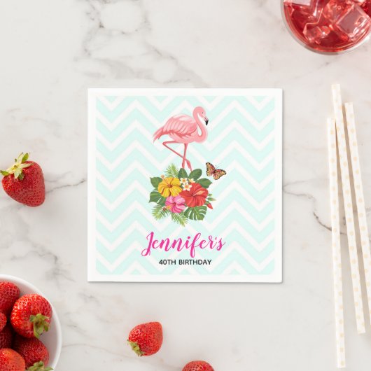 Serviette En Papier Flamant rose rose & Hibiscus Tropical Fancy Annive (En situation)