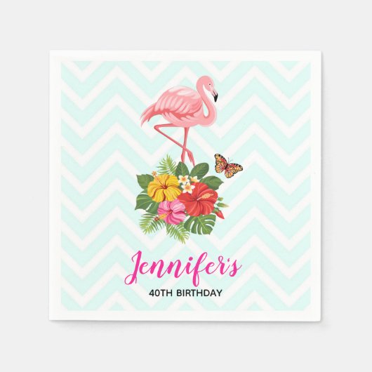 Serviette En Papier Flamant rose rose & Hibiscus Tropical Fancy Annive (Devant)
