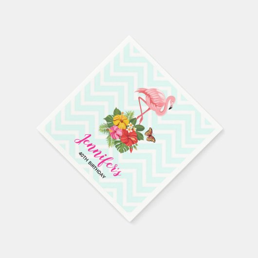 Serviette En Papier Flamant rose rose & Hibiscus Tropical Fancy Annive (Coin)