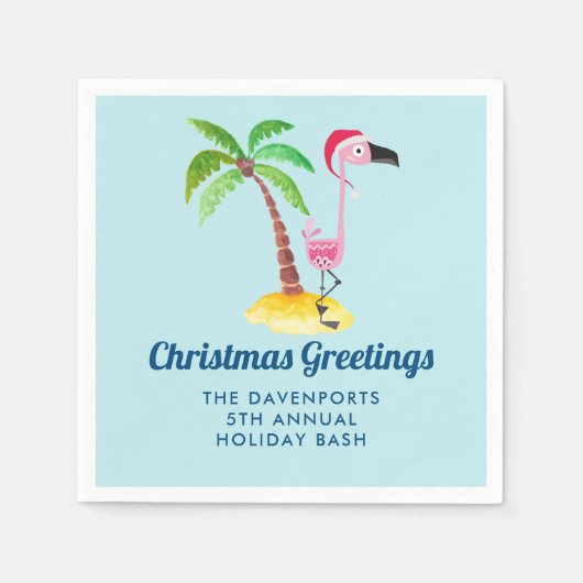 Serviette En Papier Flamant rose rose lunique Noël tropical (Devant)