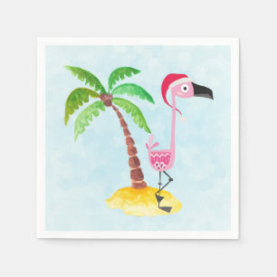 Serviette En Papier Flamant rose rose lunique Noël tropical