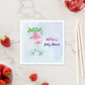 Serviette En Papier Flamant rose rose Momma & bébé avec palmiers (En situation)