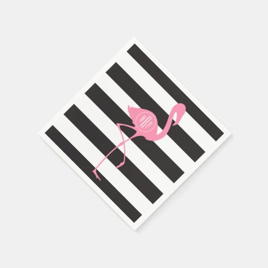 Serviette En Papier Flamant rose rose monogramme + noir + blanc (Coin)