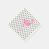 Serviette En Papier Flamant rose rose monogramme + point noir Polka (Coin)