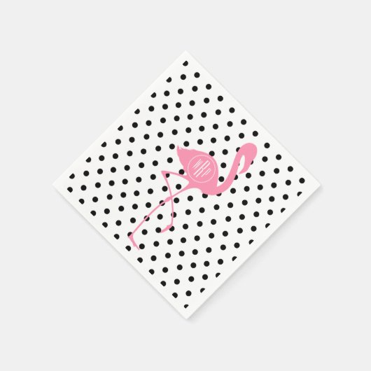 Serviette En Papier Flamant rose rose monogramme + point noir Polka (Coin)