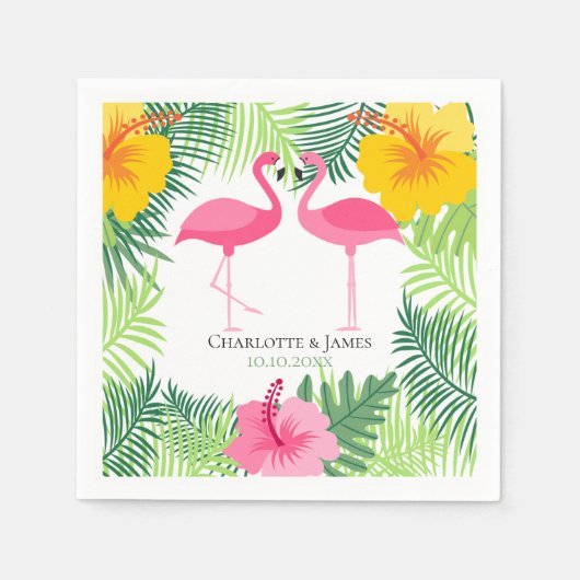 Serviette En Papier Flamant rose rose personnalisé Aloha tropical (Devant)