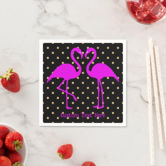 Serviette En Papier Flamant rose rose rétro Noir Polka Motif (En situation)