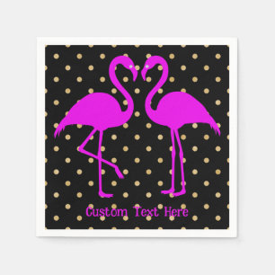 Serviette En Papier Flamant rose rose rétro Noir Polka Motif