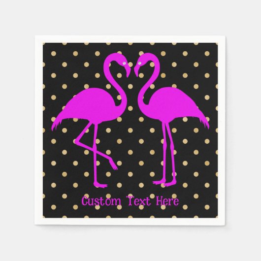 Serviette En Papier Flamant rose rose rétro Noir Polka Motif (Devant)
