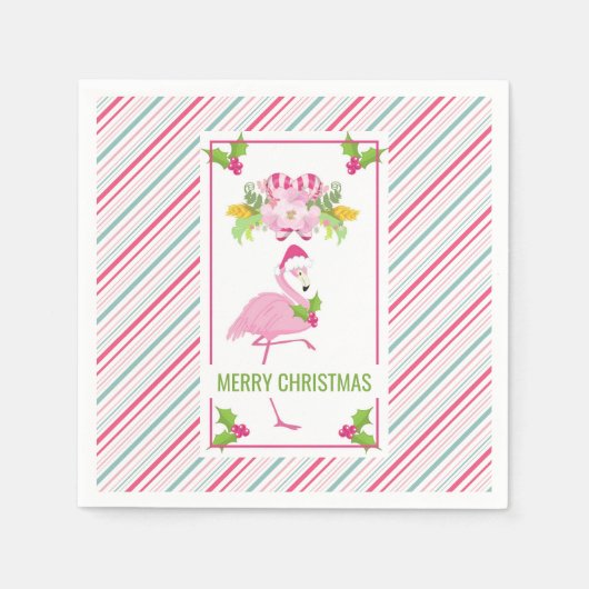 Serviette En Papier Flamant rose rose Sucres de canne Santa Hat et Hol (Devant)