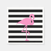 Serviette En Papier Flamant rose rose sur noir et blanc rayé (Devant)