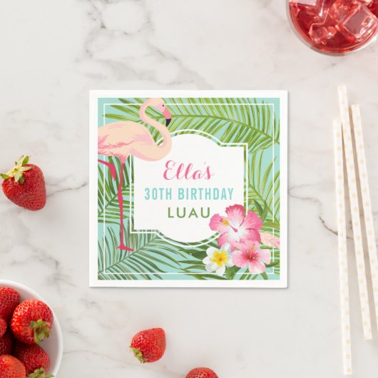 Serviette En Papier Flamant rose rose tropical 30e anniversaire Luau (En situation)