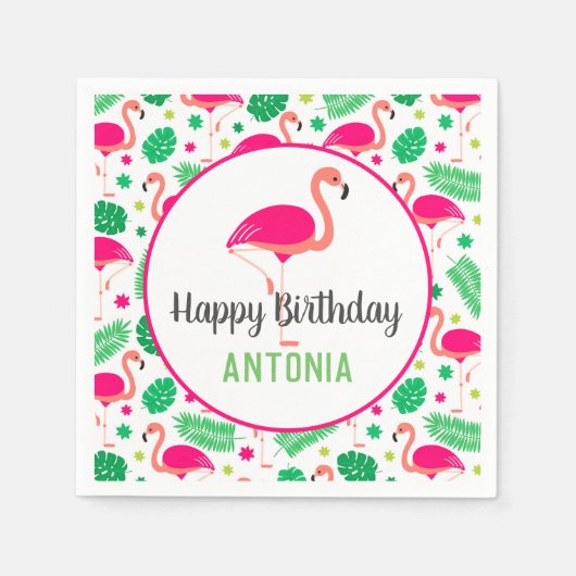 Serviette En Papier Flamant rose rose tropical Anniversaire personnali (Devant)