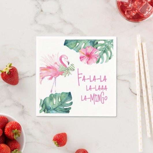 Serviette En Papier Flamant rose rose tropical Noël (En situation)