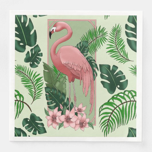 Serviette En Papier Flamant rose rose Vert Feuilles Lily (Devant)