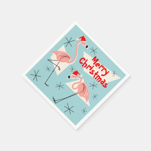 Serviette En Papier Flamant rose Santas Bleu Joyeux Noël papier servie (Coin)