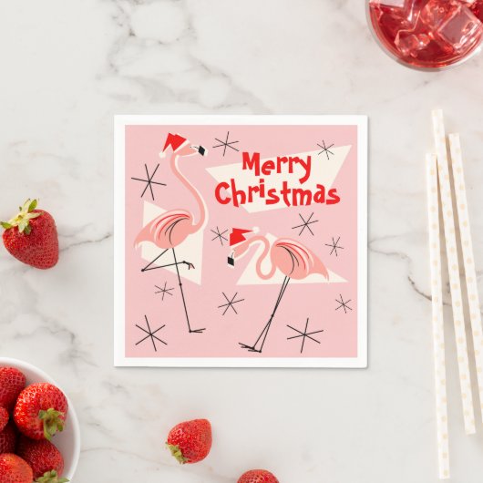 Serviette En Papier Flamant rose Santas rose Joyeux Noël papier servie (En situation)