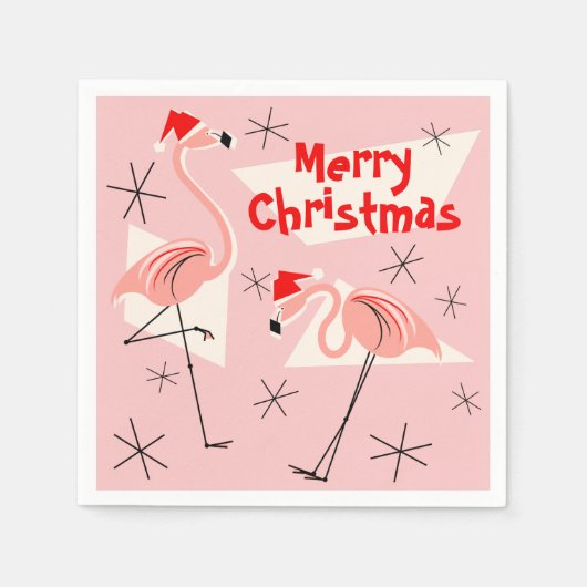 Serviette En Papier Flamant rose Santas rose Joyeux Noël papier servie (Devant)