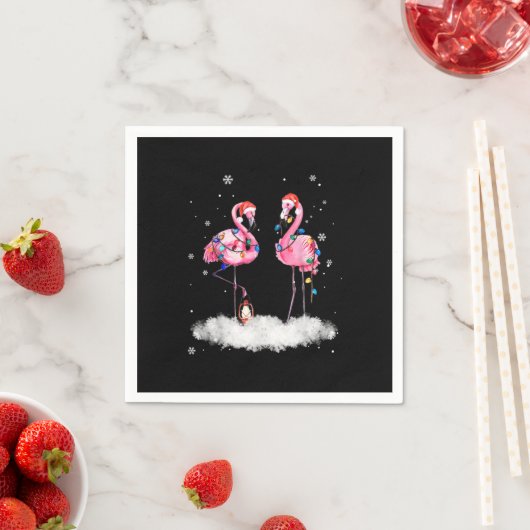 Serviette En Papier Flamant rose sapin de Noël Santa Hat Lumière (En situation)