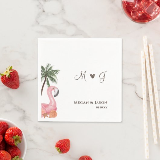 Serviette En Papier Flamant rose simple Monogrammed Beach Wedding Cust (En situation)