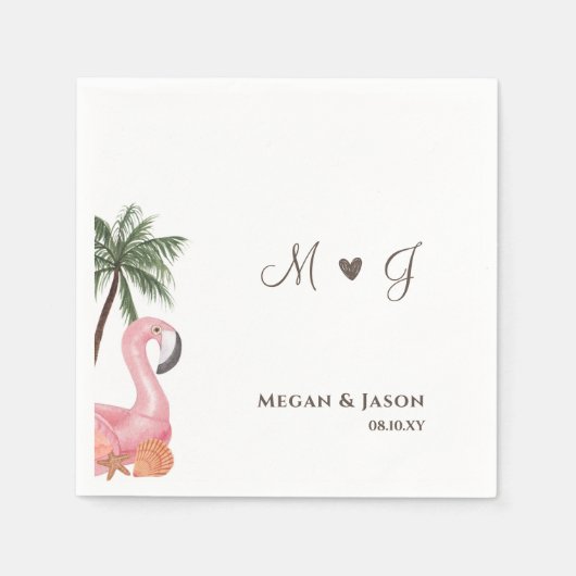 Serviette En Papier Flamant rose simple Monogrammed Beach Wedding Cust (Devant)
