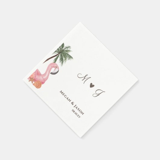 Serviette En Papier Flamant rose simple Monogrammed Beach Wedding Cust (Coin)
