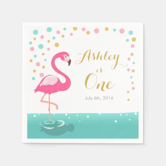 Serviette En Papier Flamant rose Tropical Anniversaire Papier de fête (Devant)