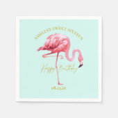 Serviette En Papier Flamant rose tropical doux 16 Joyeux anniversaire  (Devant)