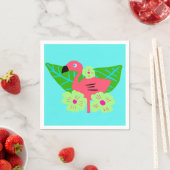 Serviette En Papier Flamant rose tropical et fleurs (En situation)