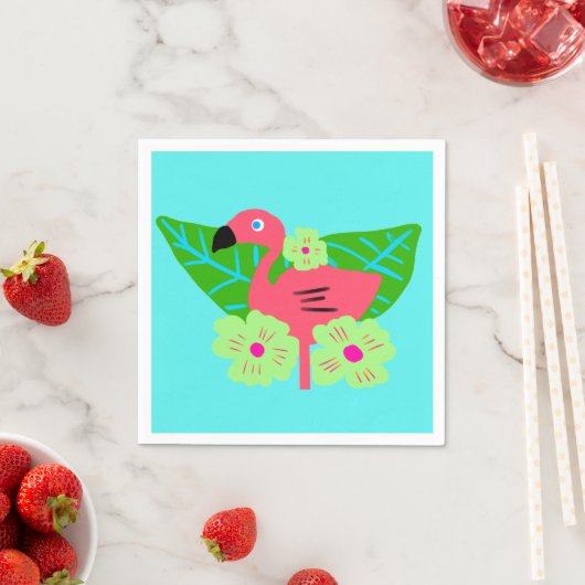 Serviette En Papier Flamant rose tropical et fleurs (En situation)