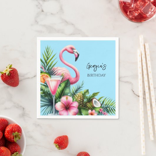 Serviette En Papier Flamant rose tropical fête d'anniversaire (En situation)