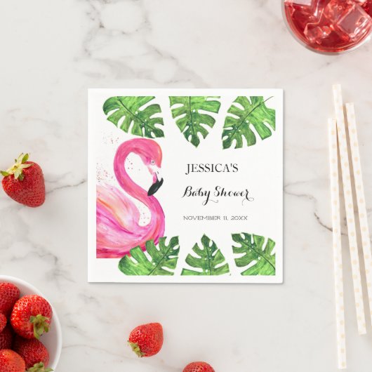Serviette En Papier Flamant rose Tropical Feuille Baby shower Party (En situation)