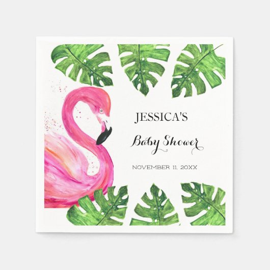 Serviette En Papier Flamant rose Tropical Feuille Baby shower Party (Devant)