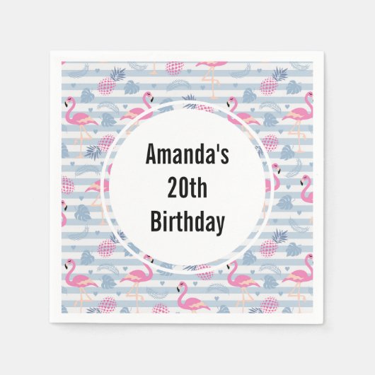Serviette En Papier Flamant rose Whimsical et ananas Motif Anniversair (Devant)
