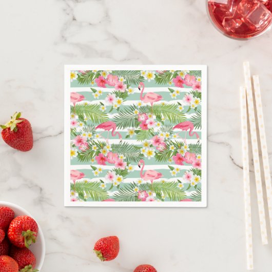 Serviette En Papier Flamants roses Et Rayures (En situation)