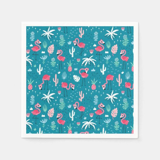 Serviette En Papier Flamants roses, Fleurs et Cactus (Devant)