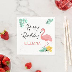 Serviette En Papier Flamants roses & Fun Anniversaire Tropical Joyeux,