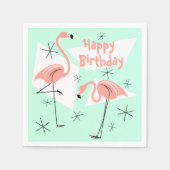 Serviette En Papier Flamants roses Retro Green Joyeux anniversaire (Devant)