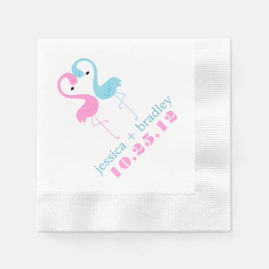 Serviette En Papier Flamants roses rose et bleu Plage Mariage (Devant)