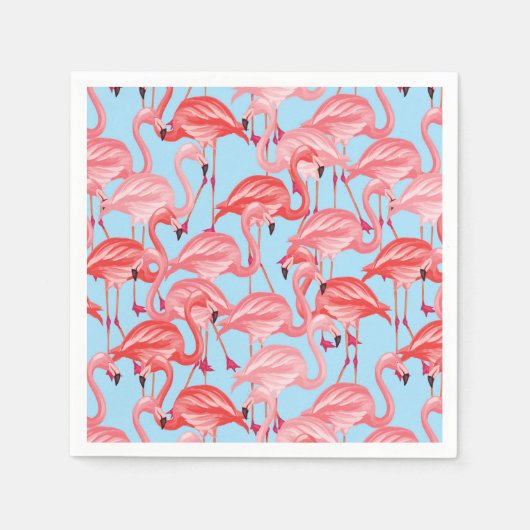Serviette En Papier Flamants roses Roses Clairs Sur Bleu (Devant)