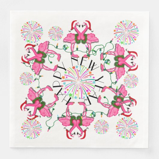 Serviette En Papier Flamants roses roses Joyeux Nouvel An Marchandises (Devant)