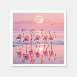 Serviette En Papier Flamants roses Sur une plage rose