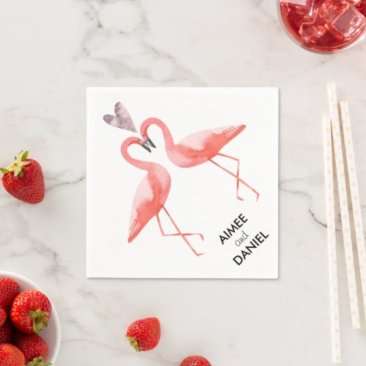 Serviette En Papier Flamants roses tropical mariage (En situation)